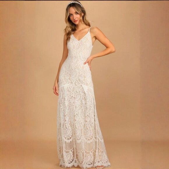 Lulus ✦ Full of Hope Lace Mermaid Dress ✦ Sleeveless Maxi w/ Train Size XS - Picture 9 of 16